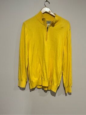 LL Bean 1/4 Zip Yellow Cashmere Blend Long Sleeve Sweater Mens L Reg